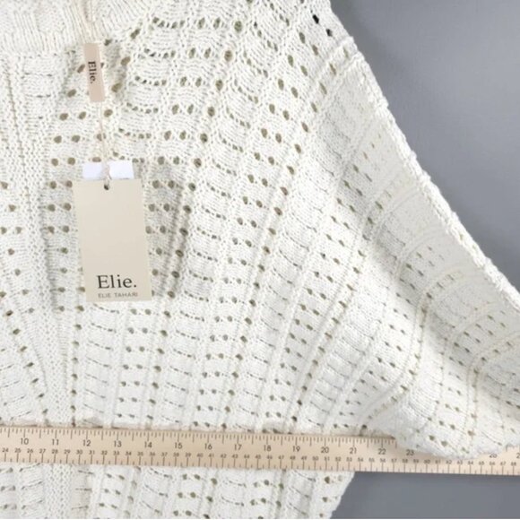 NWT ELIE. ELIE TAHARI Eyelet Knit Pullover Sweater Ivory‎ 100% Cotton Size LARGE - Picture 7 of 15